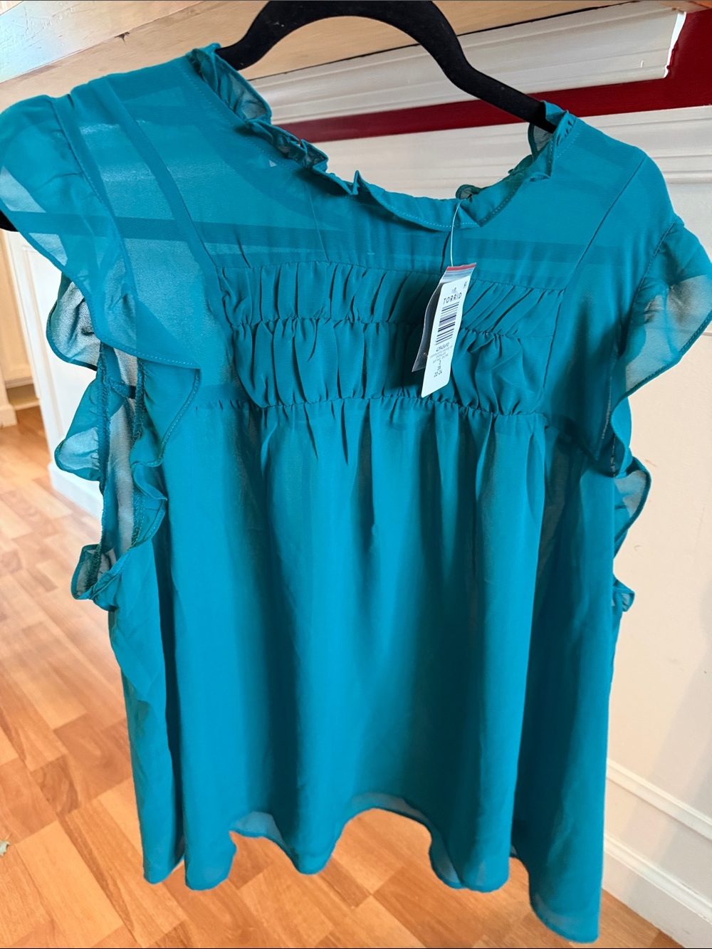 Teal Ruffle-Sleeve Smocked Camisole